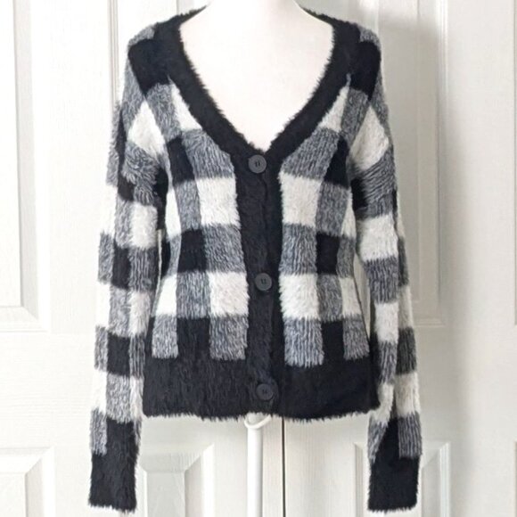 BELLA DAHL Women's Cardigan Sweater  Size S  Black White Plaid  NWOT - Picture 1 of 8